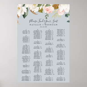 Elegantes Magnolia Blue Alphabetical Seating Chart Poster