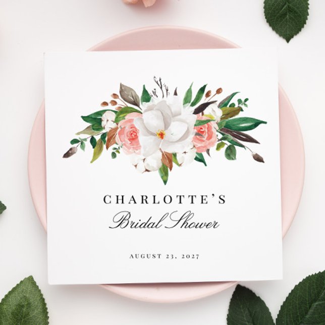 Elegantes Magnolia Brautparty Serviette (Von Creator hochgeladen)