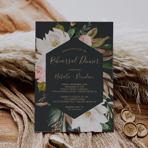 Elegantes Magnolia Schwarz-Weiß-Probe Abendessen Einladung