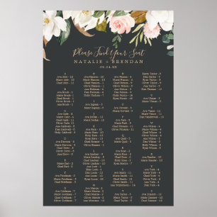 Elegantes Magnolia Schwarzes Alphabetisches Seekar Poster