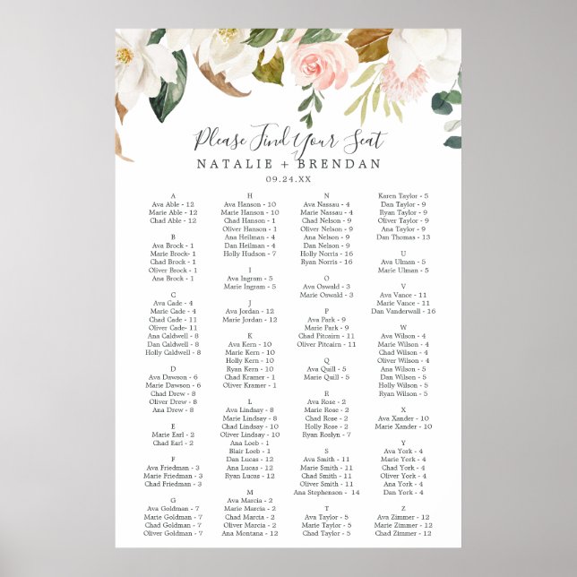 Elegantes Magnolia Weißes Alphabetisches Seekarte Poster (Vorne)