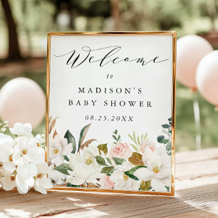 Elegantes Magnolie-Baby-Shower-Willkommensschild Poster