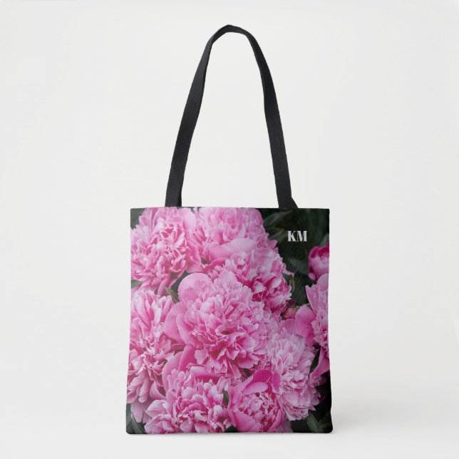Elegantes Makro-Monogramm Pfingstrose Rosa (Vorderseite)