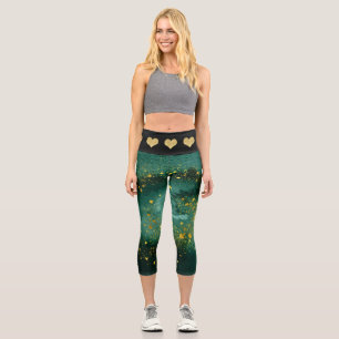 Elegantes Malachite Gold Herz Muster Capri Leggings