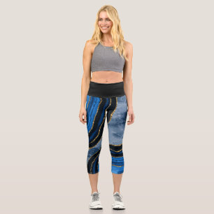 Elegantes Malachite Gold Herz Muster Capri Leggings
