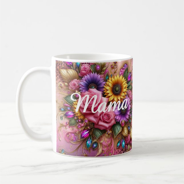 Elegantes Mama Design - Fusion von Blumen und Glit Kaffeetasse (Links)