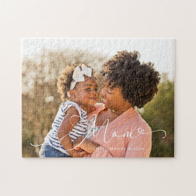 Elegantes Mama Script Overlay Mother's Day Foto Puzzle (Horizontal)