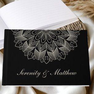 Elegantes Mandala Indian Boho Chic Schwarzes Hochz Gästebuch