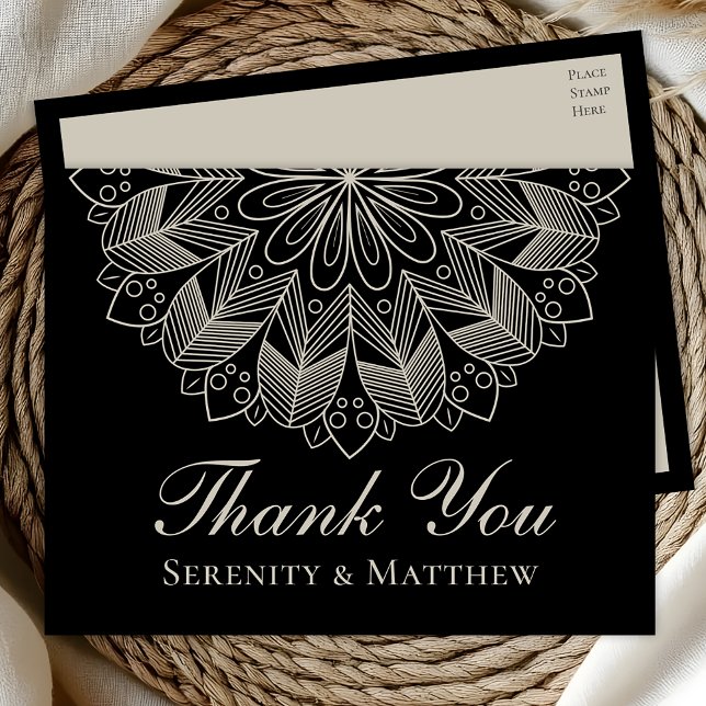Elegantes Mandala Indisches Henna Boho Chic Schwar Einladungspostkarte (Von Creator hochgeladen)
