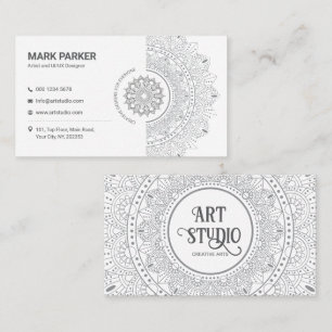 Elegantes Mandala-Kunststudio Weiß Kreativ Visitenkarte