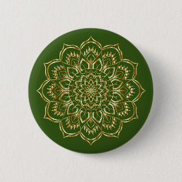 Elegantes Mandala-Muster in Grün und Gold Button