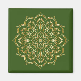 Elegantes Mandala-Muster in Grün und Gold Magnet