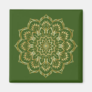 Elegantes Mandala-Muster in Grün und Gold Magnet