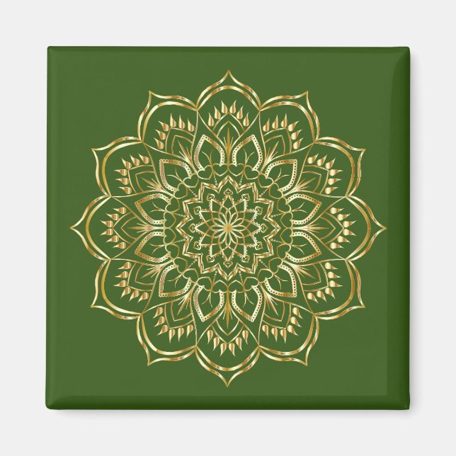Elegantes Mandala-Muster in Grün und Gold Magnet (Vorne)