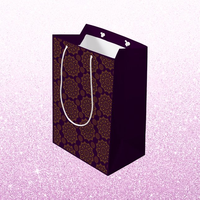 Elegantes Mandala-Muster lila Golddiwali Mittlere Geschenktüte (Von Creator hochgeladen)