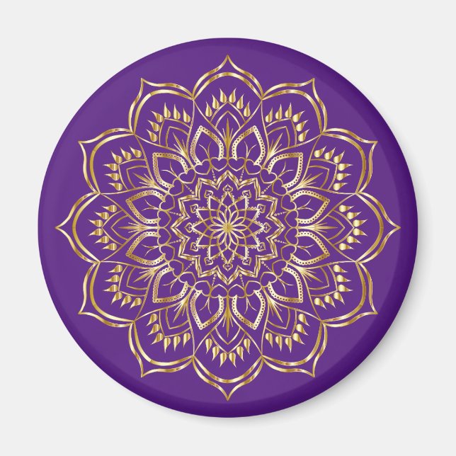 Elegantes Mandala-Muster Lila und Gold Magnet (Vorne)