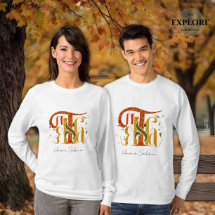 Elegantes Manuskript Dankt Herbstlaub T-Shirt