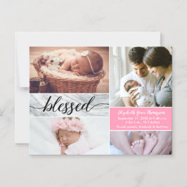 Elegantes Marble Pink gesegnetes Script Baby Girl  Magneteinladung