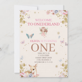 Elegantes Märchen Blumene Luxus Erstes Geburtstag Einladung