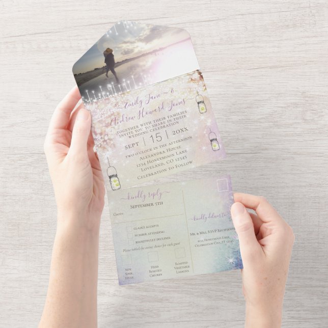 Elegantes Märchenwaldkraut-Foto Hochzeit Alles All In One Einladung (Abreißen)