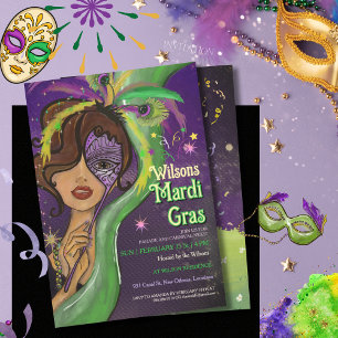 Elegantes Mardi-Gras-Masqueraden-Porträt von Hand Einladung