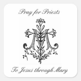 Elegantes Marian Cross mit Lilies Beten Priester Quadratischer Aufkleber