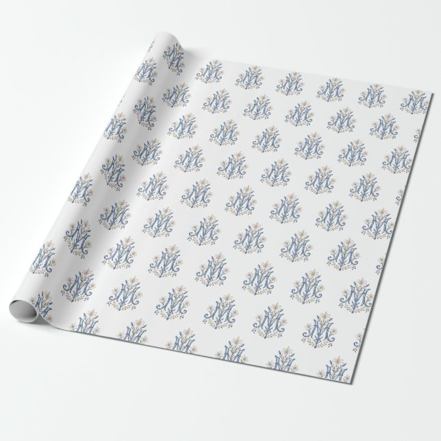 Elegantes Marianisches Monogramm mit Fleur-de-Lis  Geschenkpapier (Ungerollt)