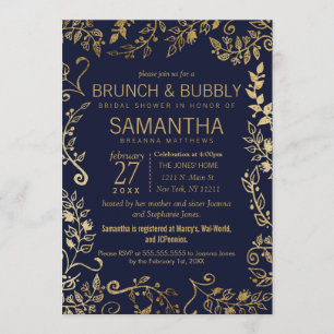 Elegantes Marine-Blau-GoldblumenBrunch sprudelnd Einladung