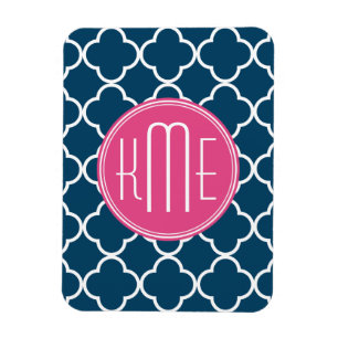 Elegantes Marine-Blau Quatrefoil mit rosa Magnet
