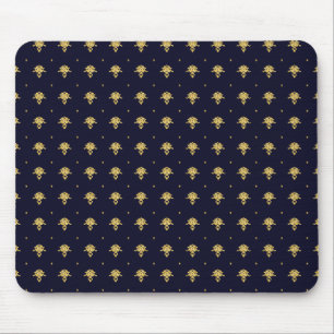 Elegantes Marine-Blau und Golddamast Mousepad