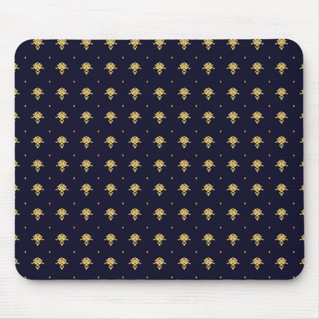 Elegantes Marine-Blau und Golddamast Mousepad (Vorne)