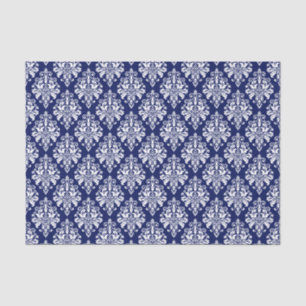Elegantes Marine-Blau-und Weiß-Damast-Muster Seidenpapier