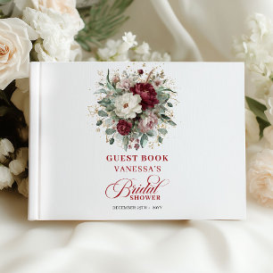 Elegantes marine-rotes florales Hochzeitsgästebuch Gästebuch