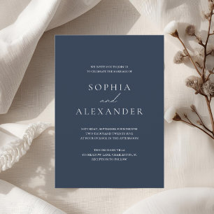 Elegantes Marineblau Hochzeit Modernes Skript Einladung