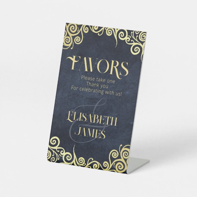 Elegantes Marineblau und Gold in klassischer Elega Sockelschild (Vorderseite)