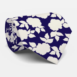 Elegantes marineblau-weißes Blumenmuster Krawatte