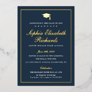 Elegantes marineblaues 3-Foto-Abschlussdiplom Folieneinladung