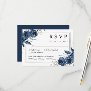Elegantes marineblaues Aquarell-Blumenhochzeit RSVP Karte