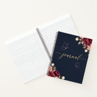 Elegantes marineblaues burgunderrotes Blumen-Wasse Notizbuch