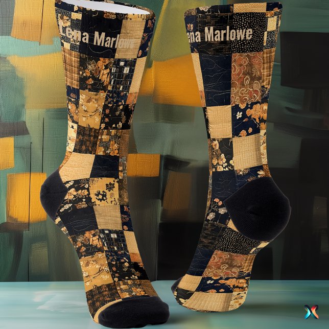 Elegantes Marinewerk und Gold Patchwork - Custom F Socken (Von Creator hochgeladen)