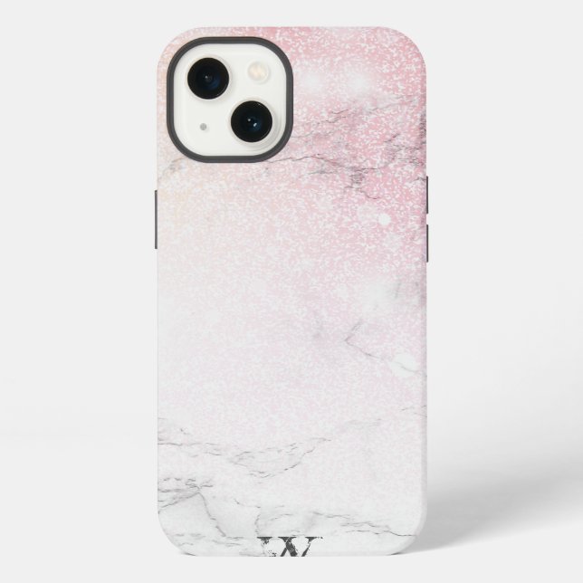Elegantes Marmor-Monogramm-Glitter iPhone Hülle (Rückseite)