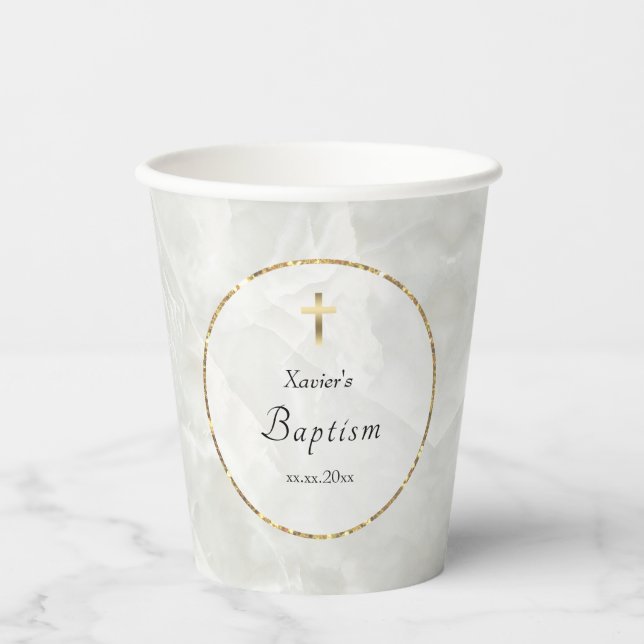 elegantes Marmor Taufe Papiertasse Pappbecher (Vorderseite)