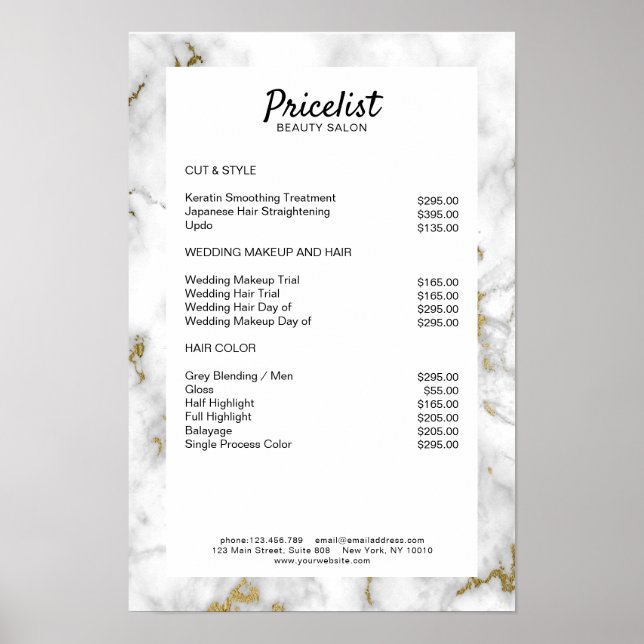 Elegantes Marmorpreisliste Poster (Vorne)