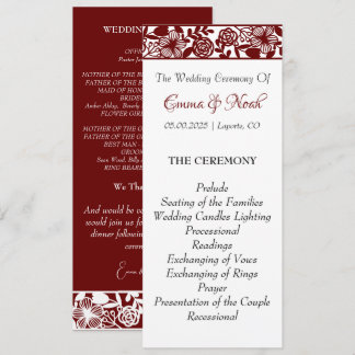 Elegantes Maroon-Burgund-Hochzeitsprogramm Programm