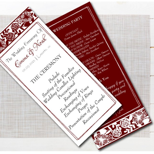 Elegantes Maroon-Burgund-Hochzeitsprogramm Programm (Von Creator hochgeladen)