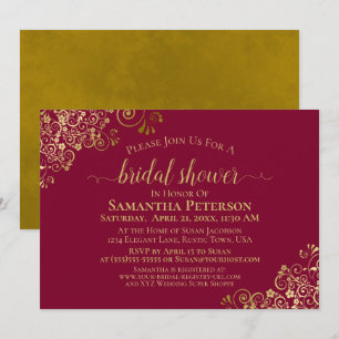 Elegantes Maroon & Gold Lace Frills Brautparty Einladung