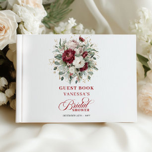 Elegantes Marsala Florales Gold Hochzeitsempfang G Gästebuch