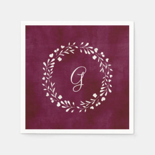 Elegantes Marsala Monogramm mit Kranz Serviette