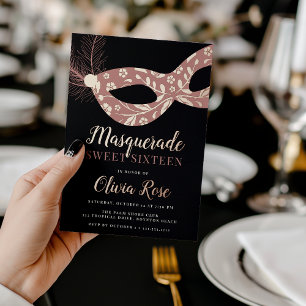 Elegantes Maskenball-Thema Sweet Sixteen Folieneinladung