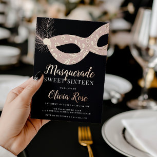 Elegantes Maskenball-Thema Sweet Sixteen Folieneinladung